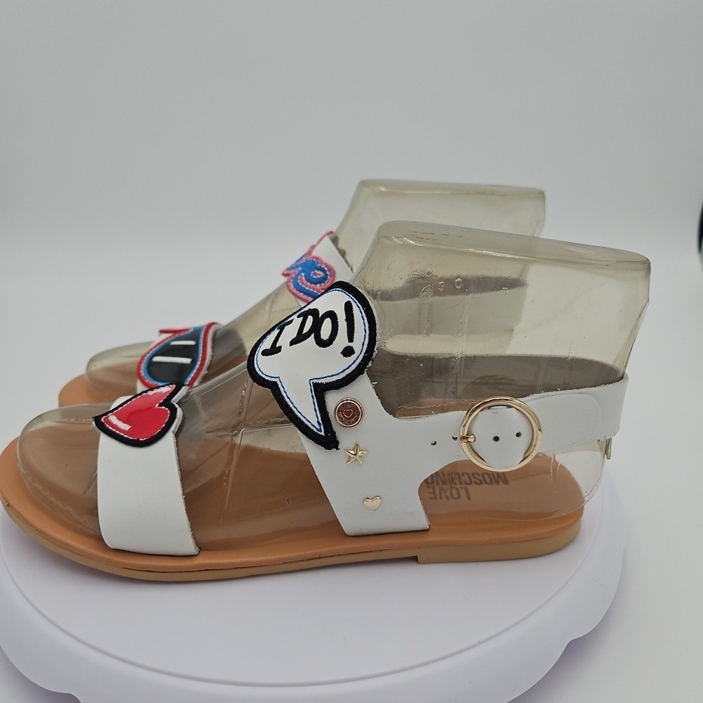 LOVE MOSCHINO White W/6.5 Ankle Strap Bride "I Do" Heart Wedding Sandals *EUC* - Picture 5 of 16